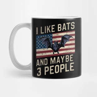 I Like Bats And Maybe 3 People Vampire Gothic Gift For Goth Spooky Halloween Retro Vintage Funny USA Flag American Mug